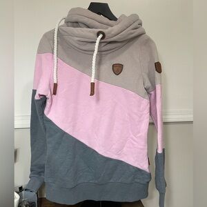 Wanakome Women's Colorblock Pullover Hoodie Gray Pink Size S